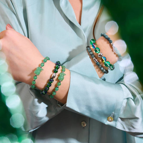 Bracelet tendance en verre galaxie avec lune émeraude | Argent sterling 925
